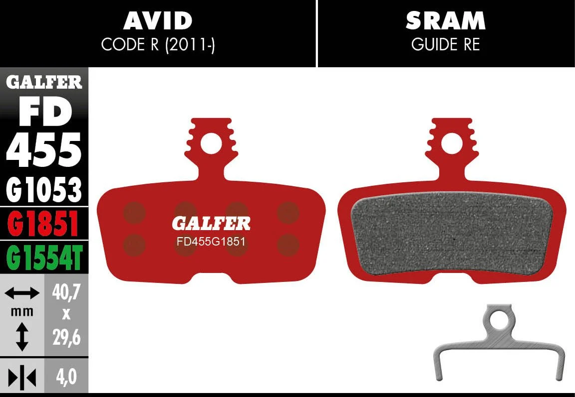 Galfer FD455 Brake Pads Avid Code R (2011-) SRAM Code R RSC Guide Re - Image 3