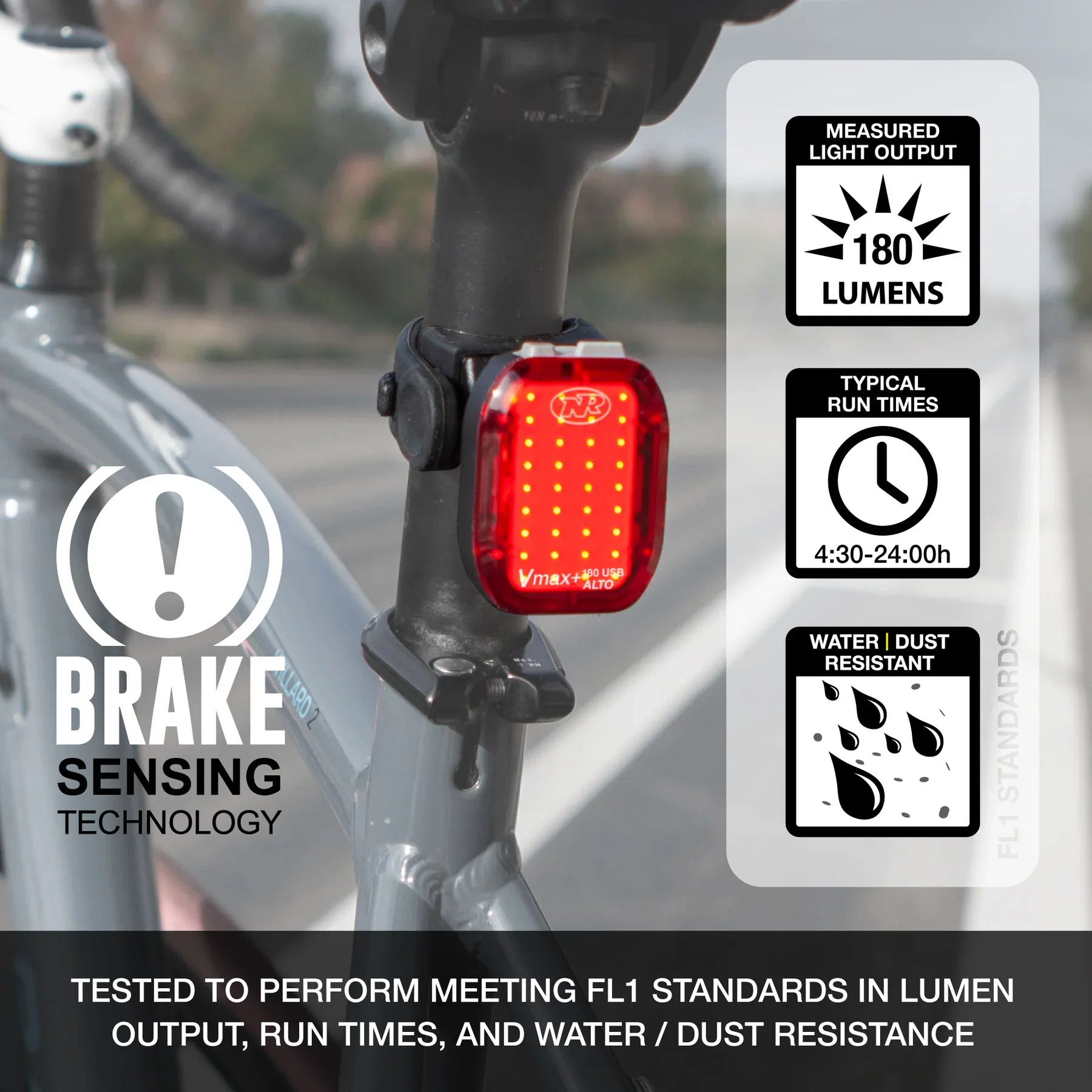 NiteRider Vmax+ 180 ALTO USB-C Rear Light with Brake Sensing - Image 5